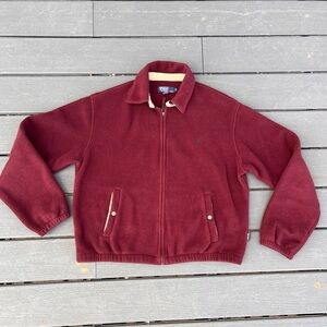 VINTAGE Polo Ralph Lauren Jacket Mens Large Burgundy Polartec Full Zip Fleece